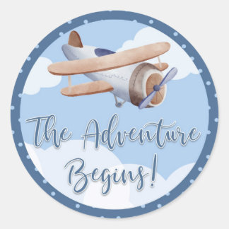 Aeroplane Blue Baby Shower Sticker Adventure Begin