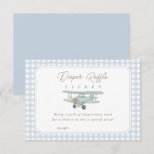 Aeroplane Blue Gingham Baby Shower Diaper Raffle