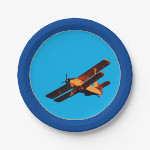 Aeroplane & Blue Sky - vintage plane /Aviation Pap Paper Plate