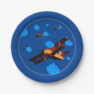 Aeroplane & Blue Sky - vintage plane /Aviation  Paper Plate