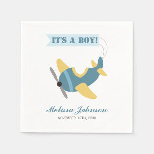 Aeroplane Blue Yellow Boy Baby Shower Napkin