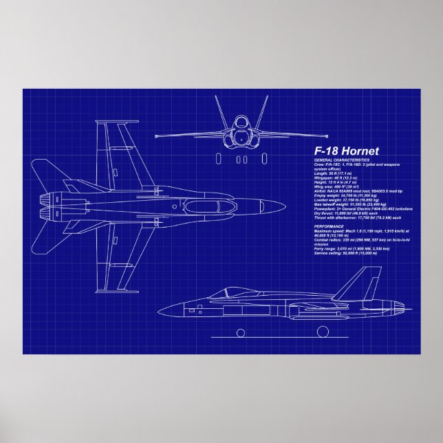 Aeroplane Blueprints | F-18 Hornet Poster (Front)