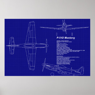 Aeroplane Blueprints   P-51 Mustang Poster
