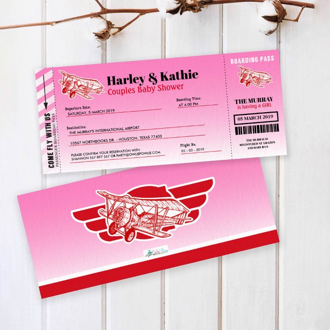 Aeroplane Boarding Pass Couples Shower Invitation (Creator Uploaded)