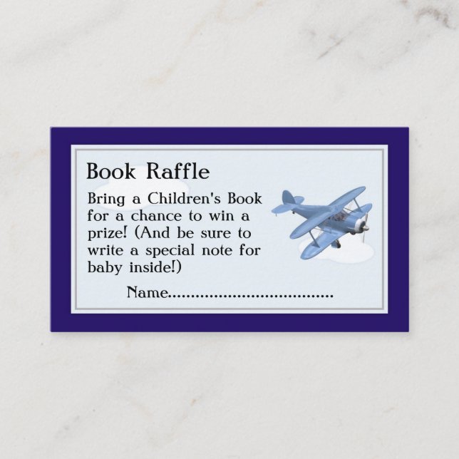 Aeroplane Book Raffle Tickets, Baby Shower Game Enclosure Card (Front)