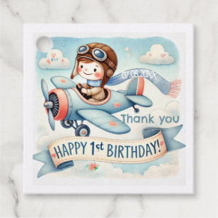 Aeroplane Boy 1st Birthday Party Favour Tags