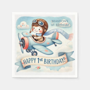 Aeroplane Boy 1st Birthday Party  Napkin