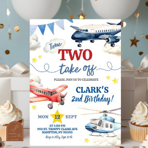 Aeroplane Boy 2nd Birthday Invitation