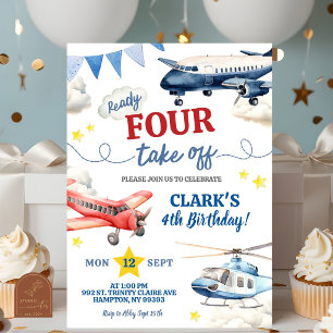 Aeroplane Boy 4th Birthday  Invitation