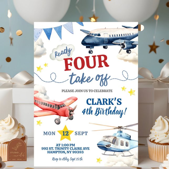 Aeroplane Boy 4th Birthday  Invitation (Creator Uploaded)