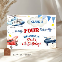 Aeroplane Boy 4th Birthday Large Banner