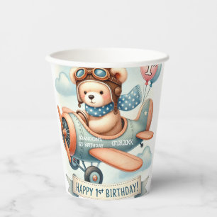 Aeroplane Boy Bear 1st Birthday Party  Paper Cups