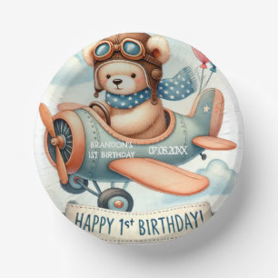 Aeroplane Boy Bear 1st Birthday Party  Paper Plate