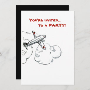 Aeroplane Boy Birthday Party Simple Black White Re Invitation