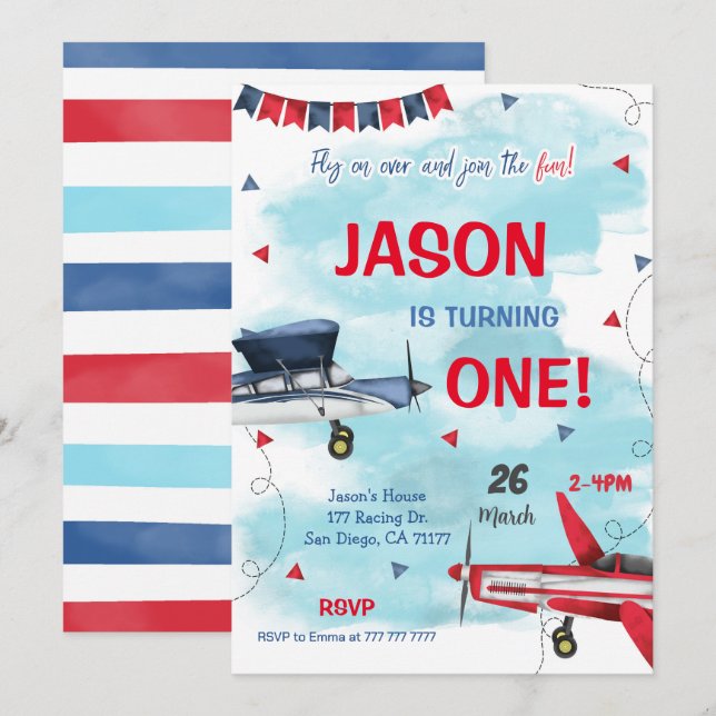 Aeroplane Boy Invitation (Front/Back)