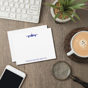 Aeroplane Captain Pilot Aviator Modern Blue Custom Card