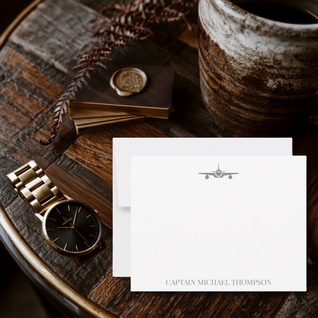 Aeroplane Captain Pilot Aviator Modern Grey Custom Card (Creator Uploaded)