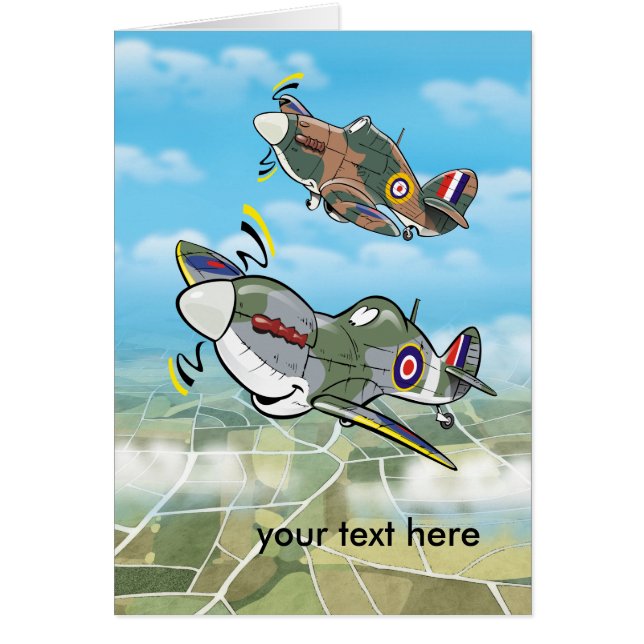 aeroplane caricature ww2 fighters greeting card (Front)