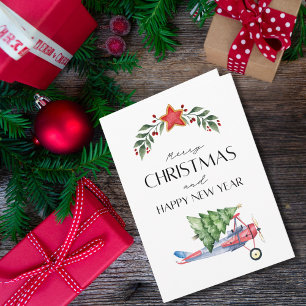 Aeroplane carries Christmas Tree Family Photo Funn Card