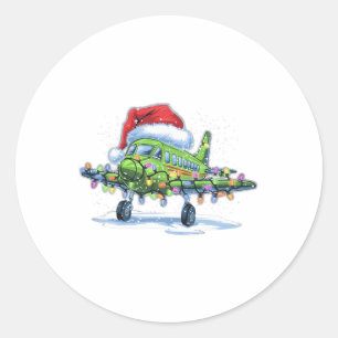 Aeroplane Christmas Tree Lights Merry Christmas Xm Classic Round Sticker