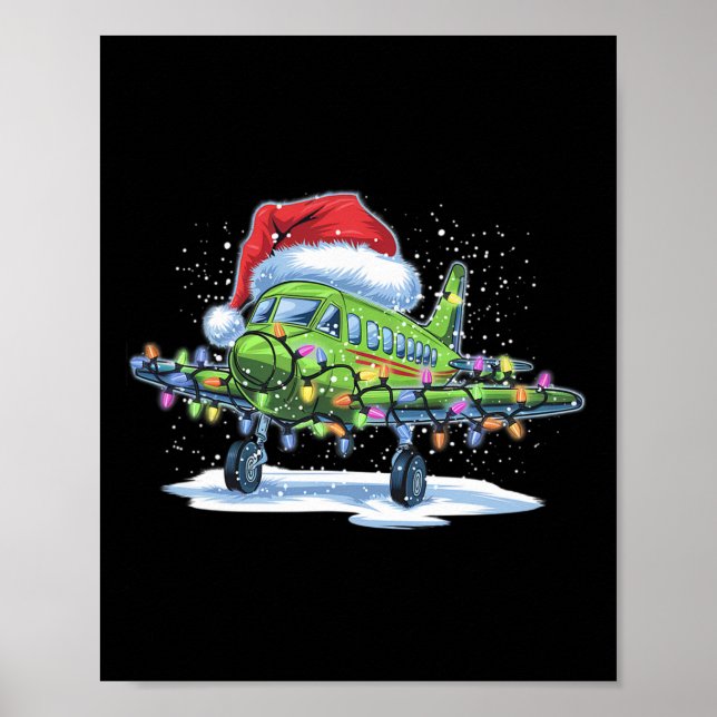 Aeroplane Christmas Tree Lights Merry Christmas Xm Poster (Front)