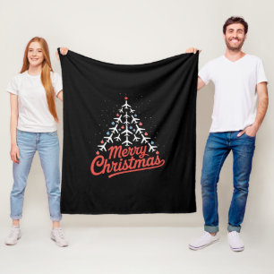 Aeroplane Christmas Tree Pilot Fleece Blanket