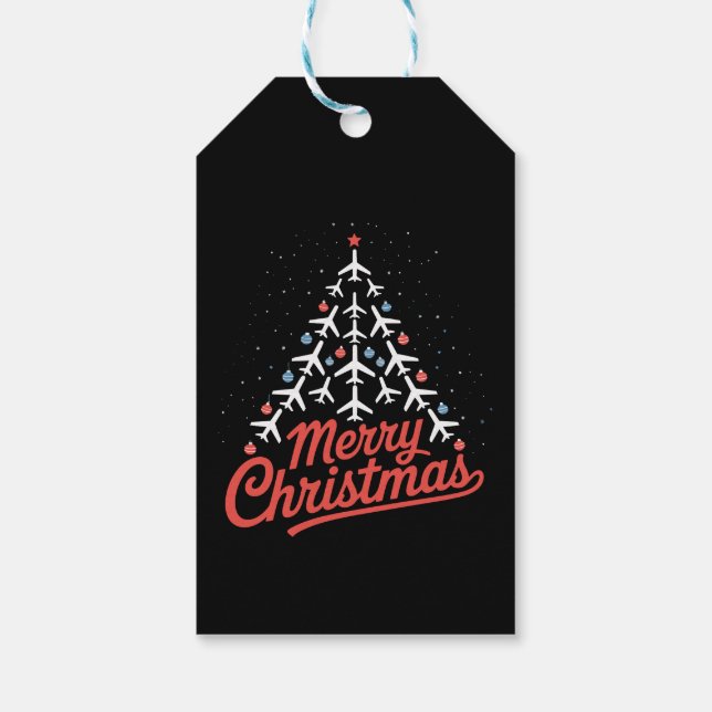 Aeroplane Christmas Tree Pilot Gift Tags (Back)