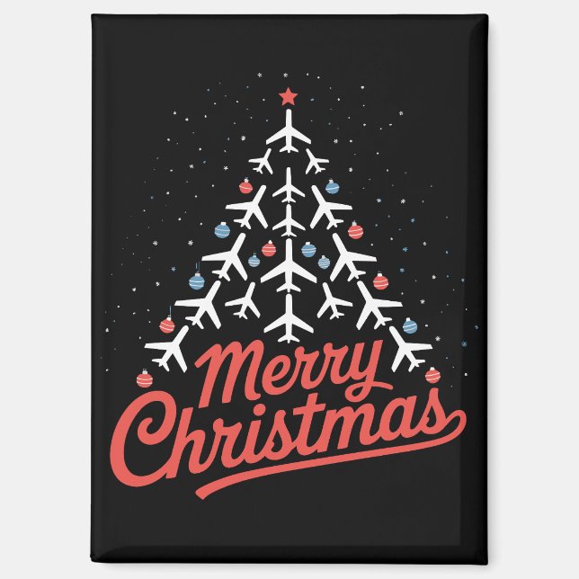 Aeroplane Christmas Tree Pilot Magnet (Front)