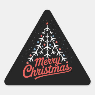 Aeroplane Christmas Tree Pilot Triangle Sticker