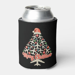 Aeroplane Christmas Tree Pilot Xmas Holiday Family Can Cooler