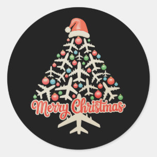 Aeroplane Christmas Tree Pilot Xmas Holiday Family Classic Round Sticker