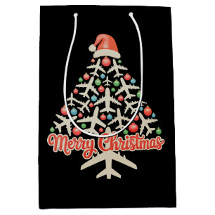 Aeroplane Christmas Tree Pilot Xmas Holiday Family Medium Gift Bag