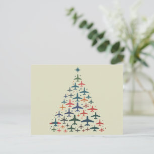 Aeroplane Christmas Tree Retro Pilot Flying Flight Holiday Postcard