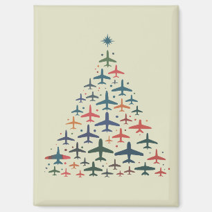 Aeroplane Christmas Tree Retro Pilot Flying Flight Magnet