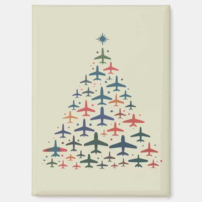 Aeroplane Christmas Tree Retro Pilot Flying Flight Magnet (Front)