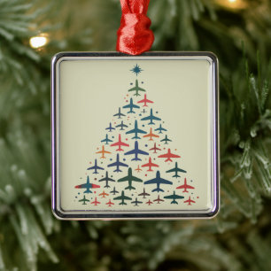 Aeroplane Christmas Tree Retro Pilot Flying Flight Metal Tree Decoration