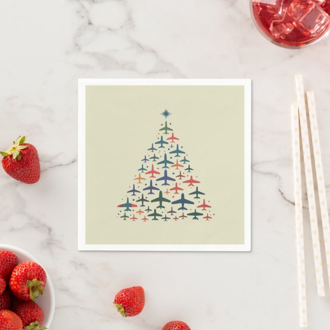 Aeroplane Christmas Tree Retro Pilot Flying Flight Napkin (Insitu)