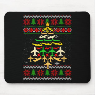 Aeroplane Christmas Tree Ugly Xmas Sweater Decorat Mouse Pad