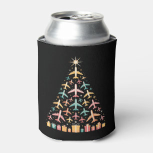 Aeroplane Christmas Tree Xmas Holiday Aviation Can Cooler