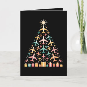 Aeroplane Christmas Tree Xmas Holiday Aviation Card