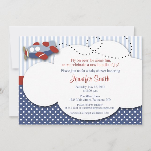 Aeroplane Cloud 1 Baby Shower Invitation (Front)