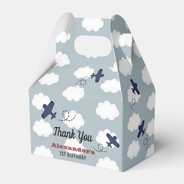 Aeroplane Clouds Blue Sky Boy Birthday Favour Box (Front Side)