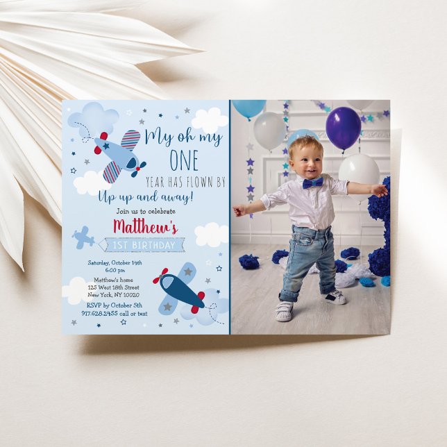Aeroplane Clouds Boy First Birthday Invitation (Creator Uploaded)