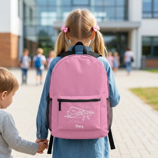 Aeroplane Clouds Pink Girl Pilot Aviation Custom Printed Backpack (Creator Uploaded)