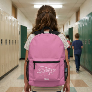 Aeroplane Clouds Pink Girl Pilot Aviation Custom Printed Backpack