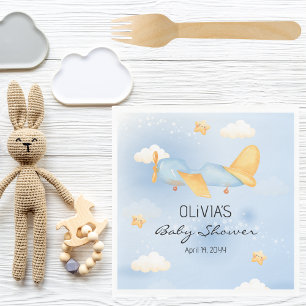 Aeroplane,Clouds & Stars, Blue, Baby Boy,Cute  Napkin