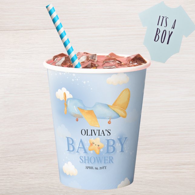 Aeroplane,Clouds & Stars, Blue, Baby Boy,Cute  Paper Cups (Creator Uploaded)