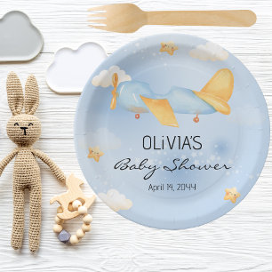 Aeroplane,Clouds & Stars, Blue, Baby Boy,Cute Paper Plate