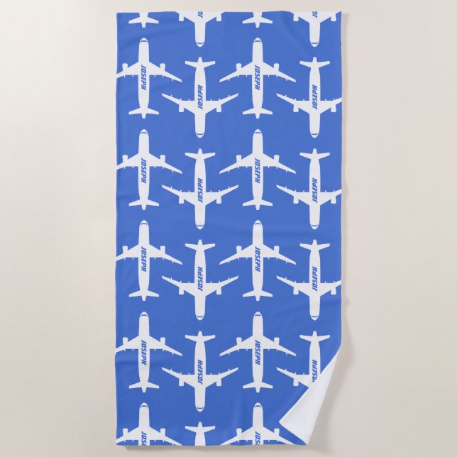Aeroplane custom name beach towel (Front)