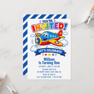 Aeroplane Cute Pilot Plane Party Boy 1st Birthday  Invitation